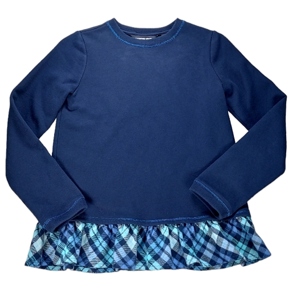 Lands' End Shirt Crewneck Plaid Ruffle Girl's Size M 10-12